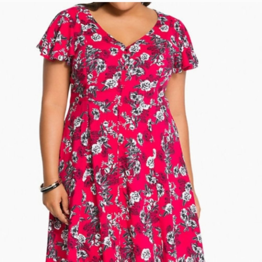 Torrid Romance Pink Black Rose Floral Dress Sz 2